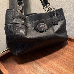 Coach Black Leather Shoulder Bag with Silver Accents